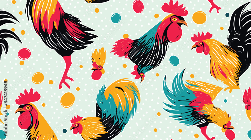 Set roosters in a pop art style