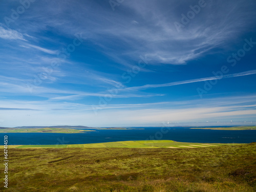 View from Wideford Hill  Mainland  Orkney  Scotland towards the northern islands of the archipelago