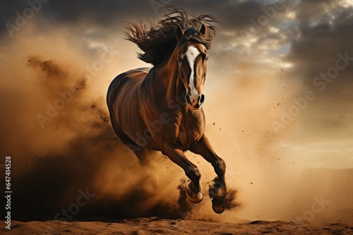 Capturing Freedom: Horse Running in Open Field - AI Generated © AnimalAI