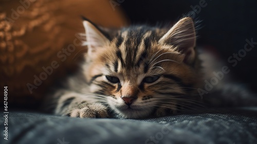 adorable kitten sleeping on a couch