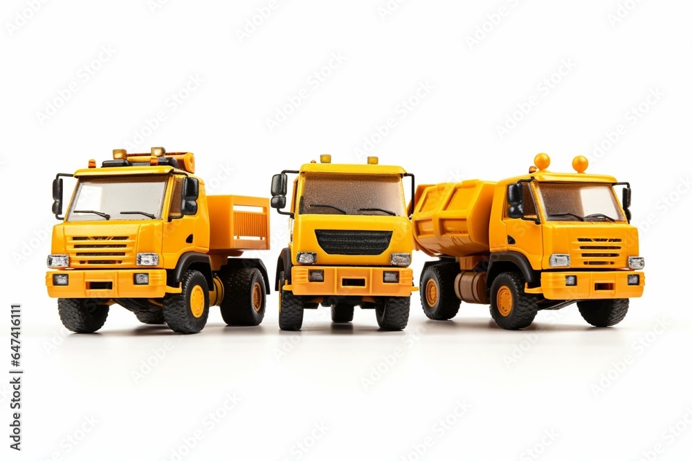 Close-up of construction vehicles on a white background. Ideal for design projects. Generative AI