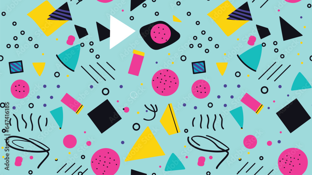 Abstract seamless pattern 80s 90s with geometric shapes in the Memphis style. Vector retro hipster print Abstract seamless pattern 80s 90s with geometric shapes in the Memphis style. Vector retro hipster print