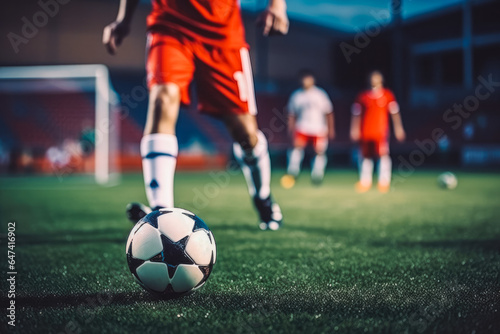 Soccer player ready for the penalty shot, close up of soccer player lower leg shot upfront, © VisualProduction