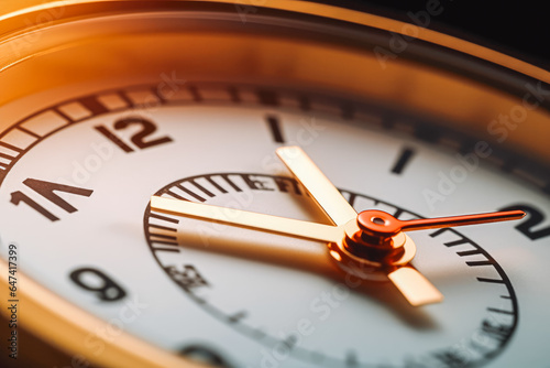 Clock ticking down last minutes, concept of being right on time, lateness not acceptable