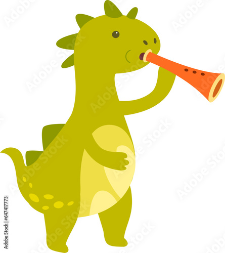 Dinosaur Playing On Flute