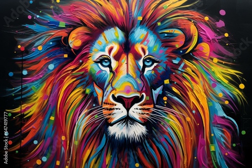 Vibrant lion bursting with liveliness and creativity. Generative AI