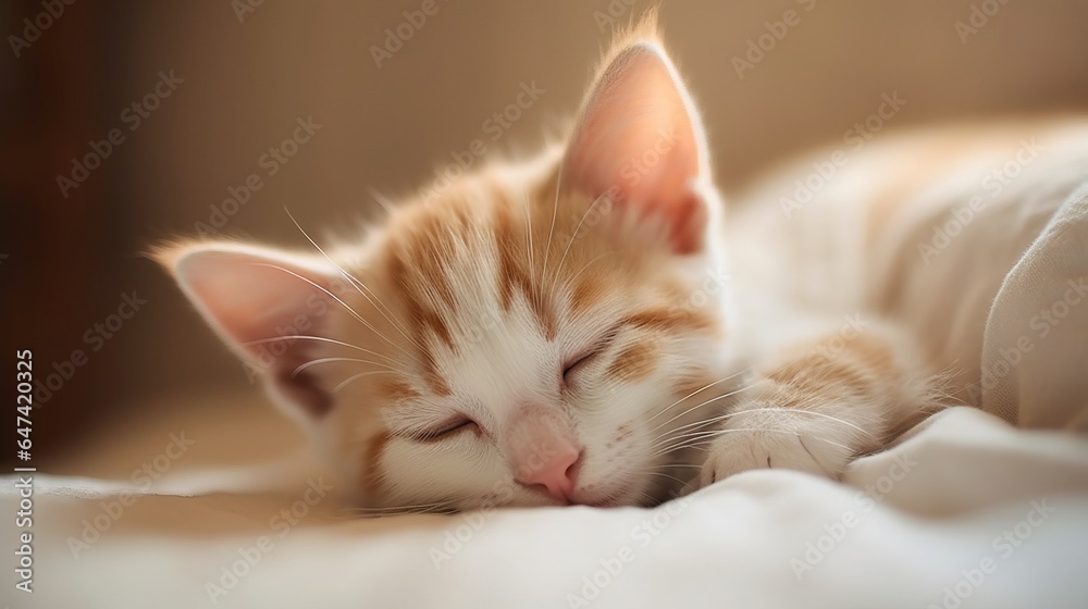 adorable kitten sleeping on a bed adorable kitten sleeping on a bed