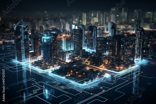 City built on circuit board, showcasing IoT and advanced technology. Generative AI