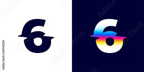 6 logo. Number six with color glitch. Neon double exposure style. Multicolor gradient sign with hologram and illusion effect. Glowing color shift vector icon for nightlife labels, game screens.