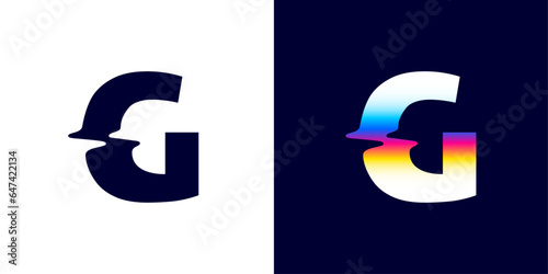 G letter logo with color glitch. Neon double exposure style. Multicolor gradient sign with hologram and illusion effect. Glowing color shift vector icon for nightlife labels, game screens, vibrant adv