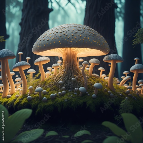 Magical mushrooms in the forest photo