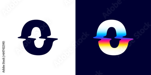 0 logo. Number zero with color glitch. Neon double exposure style. Multicolor gradient sign with hologram and illusion effect. Glowing color shift vector icon for nightlife labels, game screens.