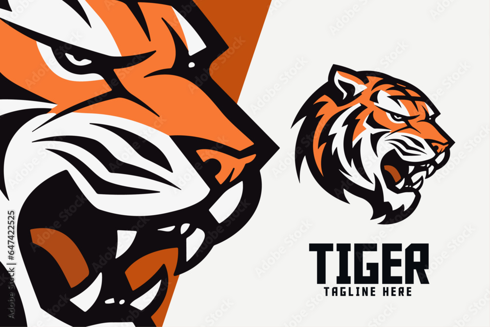 Obraz premium Big feline icon badge emblem for Sport and Esport: Animal template, Tiger head mascot logo