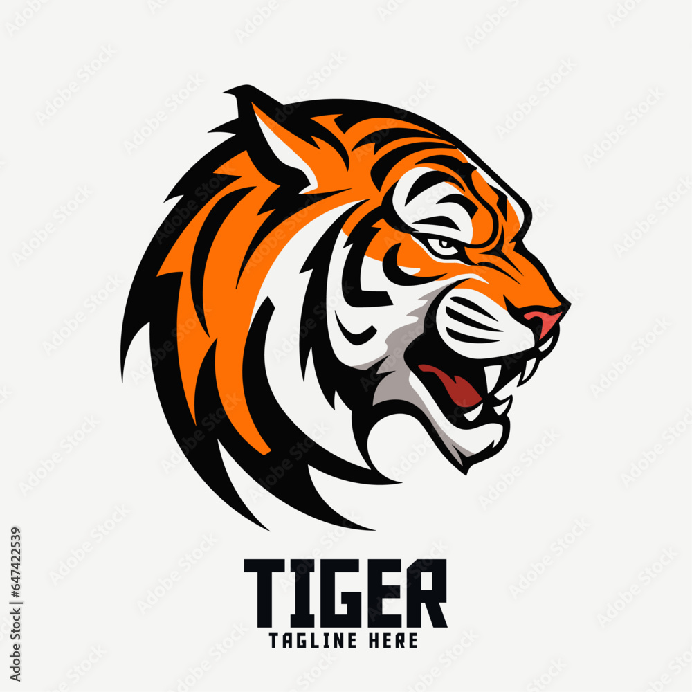 Animal template for Sport and Esport: Tiger head mascot logo, Big feline icon badge emblem