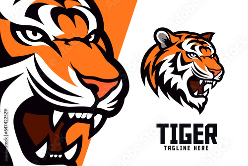 Tiger head mascot logo for Sport and Esport: Big feline icon badge emblem, animal template