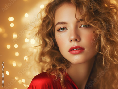 Portrait of beautiful young woman with bright make-up. Christmas and New Year party