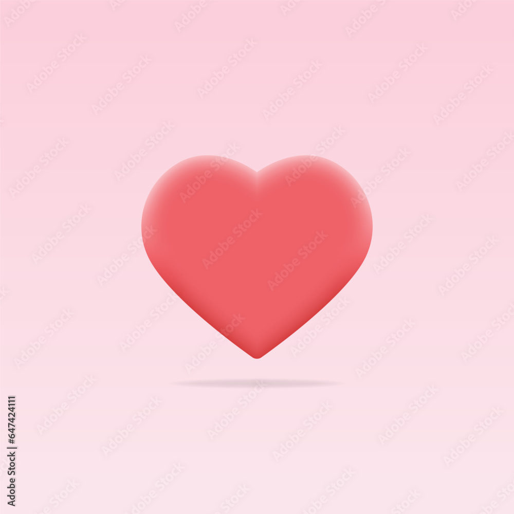 Red heart icon. 3d button of love symbol. Heart shaped sign template for Valentine's day, Mother's day decoration, greeting card, invitation, poster, flyer, banner design. Isolated vector illustration
