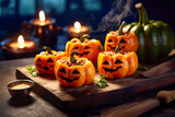 Halloween pumpkin jack o' lantern stuffed orange bell peppers