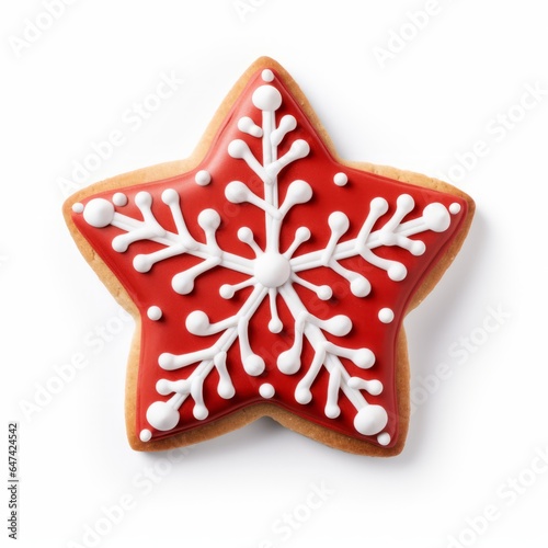 Christmas star cookie isolated on white background Top view Flat lay