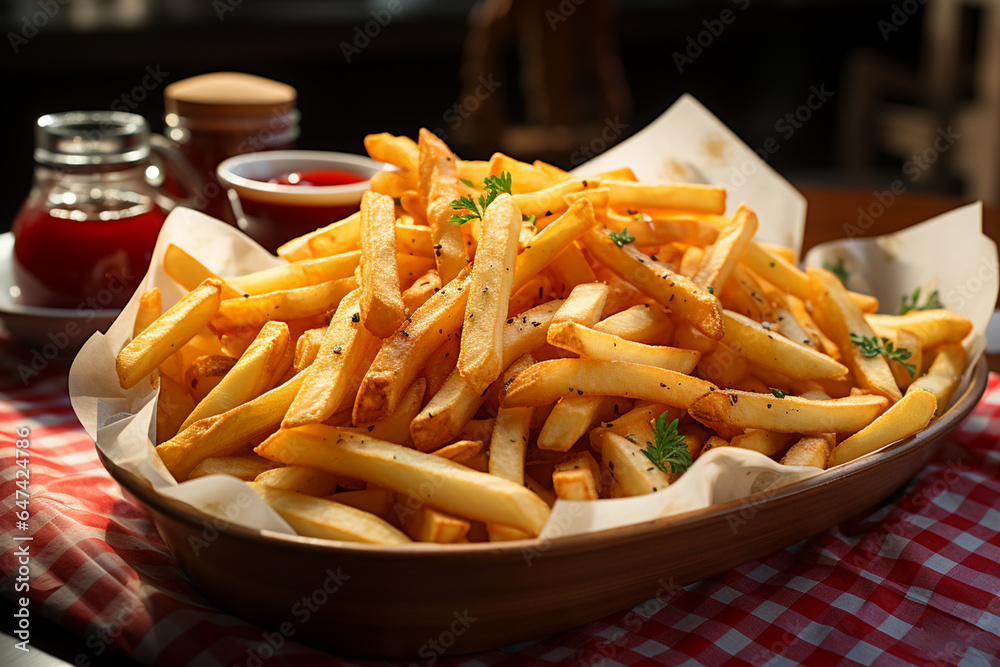 salty fried fries in paper bag,fast food salty fried fries in paper bag,fast food
