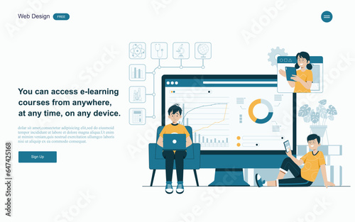 Online education concept.Online learning with platform and resources.Vector illustration.