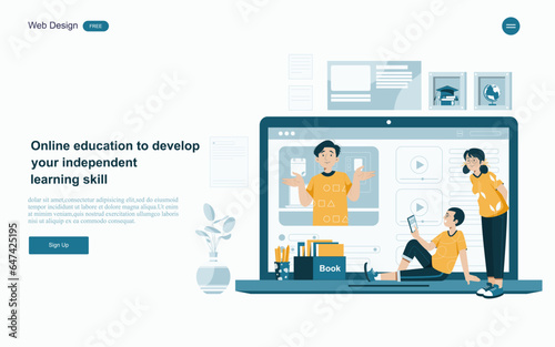 Online education concept.Online learning with platform and resources.Vector illustration.