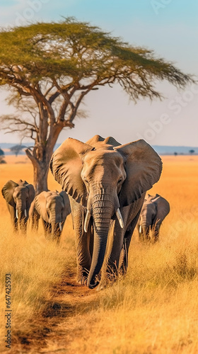 Elephant leading a herd in Africa. Ai generative © Ewa
