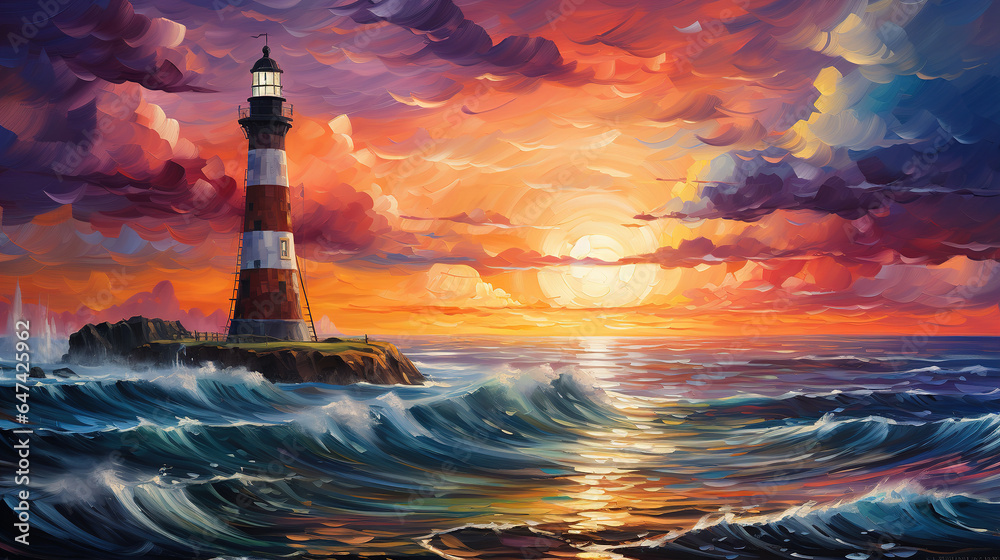 A beautiful abstract scene with a lighthouse. Ai generative
