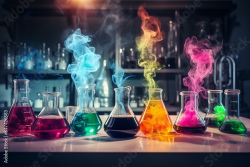 vibrant chemical reaction in laboratory. Generative AI photo