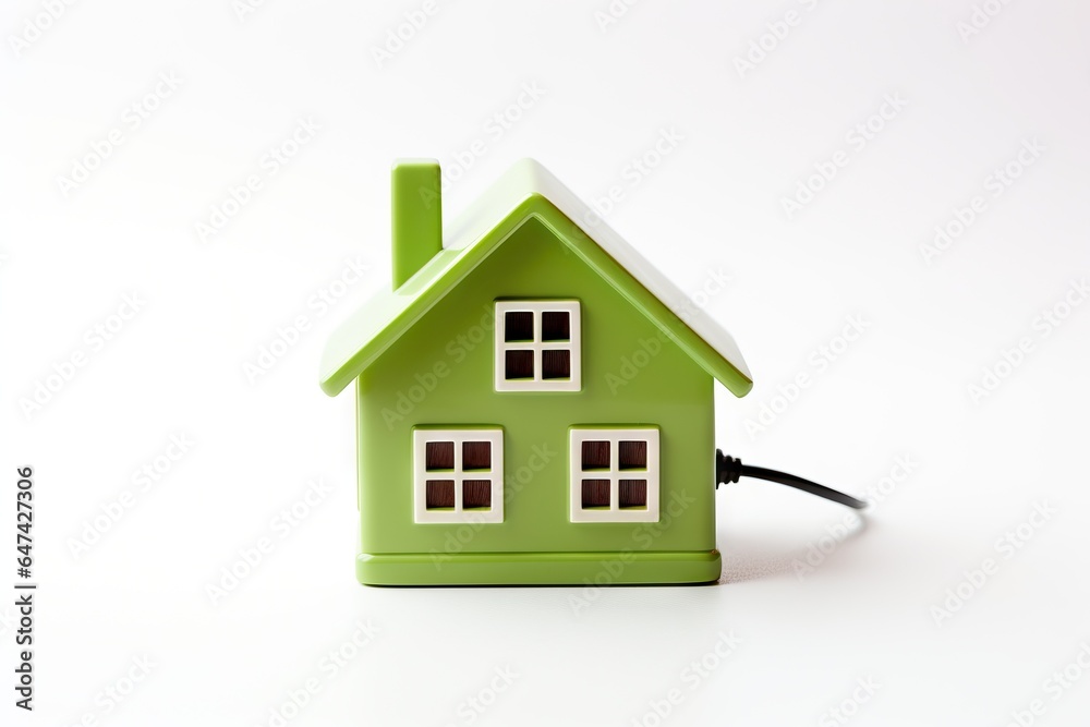 a small green house with wires connected to it a small green house with wires connected to it