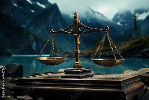 Vintage measuring scales. The concept of justice, balanced decisions