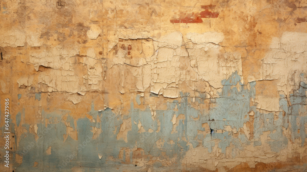 Ancient wall with rough cracked paint, old fresco texture background - obrazy, fototapety, plakaty 