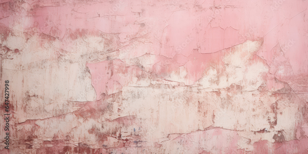 Vintage wall with pink cracked paint, old plaster texture background