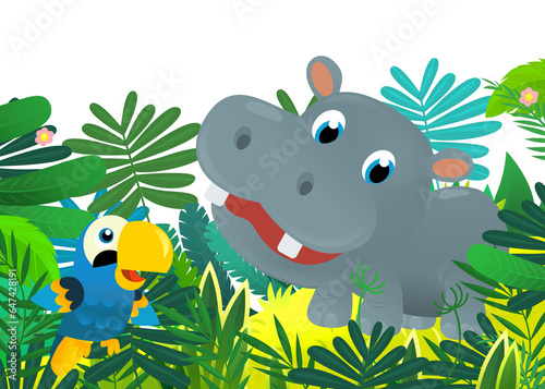 Fototapeta Naklejka Na Ścianę i Meble -  Cartoon wild animal happy young hippo  hippopotamus in the jungle isolated illustration for children
