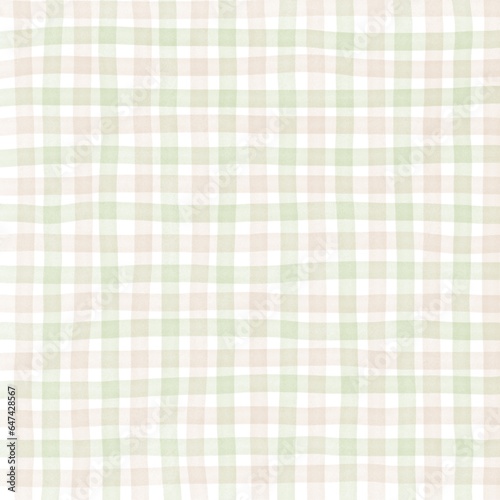 Sage Green Beige Gingham Check Hand Drawn Background