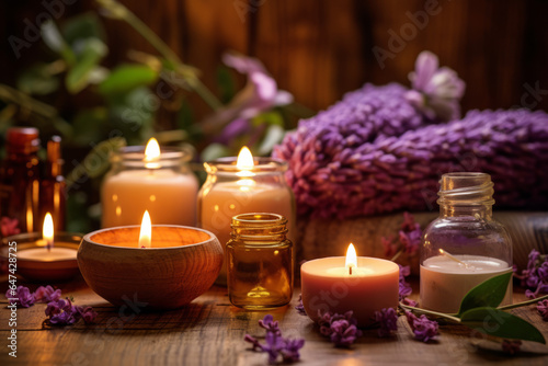 spa still life with candles and lavender