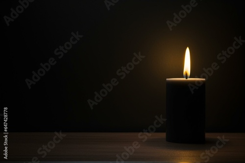 A candle near a dark electrical outlet during a power loss. An abstract representation of a blackout or absence of light. Generative AI