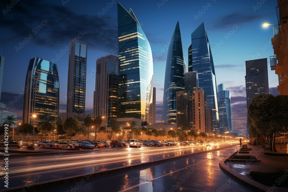 Financial district in Riyadh, Saudi Arabia. Generative AI
