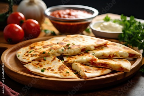 Grilled quesadilla with vegetables, tomato salsa and cheese