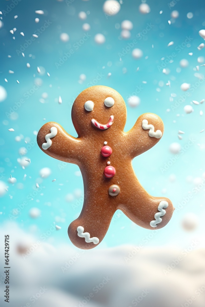 flying gingerbread man, bright Christmas mood