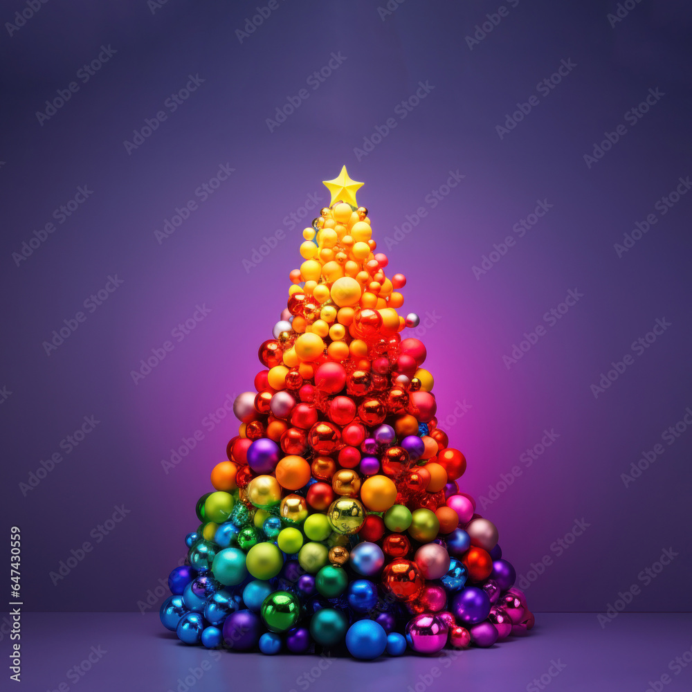 Gorgeous Christmas bubbles ornaments, varying in size and color, are arranged in layers to create the shape of a Christmas tree. Gorgeous Christmas bubbles ornaments, varying in size and color, are arranged in layers to create the shape of a Christmas tree.