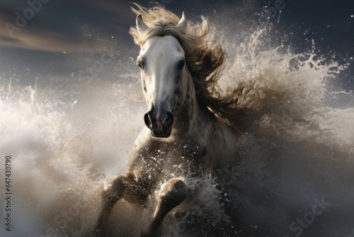 Equine Elegance: Horse Splashing in Water - AI Generated © AnimalAI