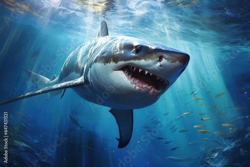 Predatory Big shark underwater sunny. Generate Ai