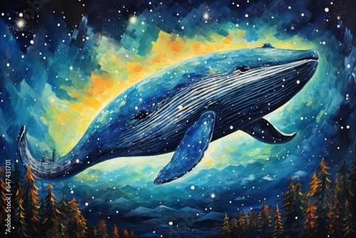 Majestic Big whale floating in stars. Generate Ai © juliars