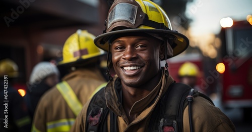 African american firefighter smiling