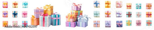 Png Set Striped gift packages on a transparent background with vibrant colors