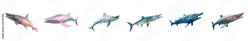 Fototapeta premium Png Set transparent background 3D rendering of a prehistoric fish called Liopleurodon