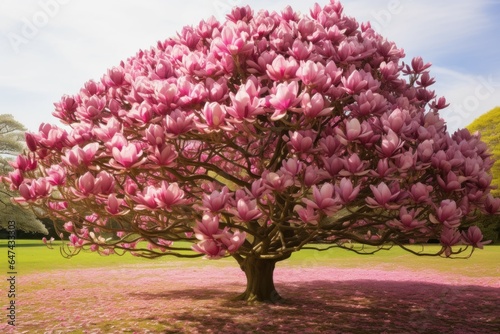 Majestic Bloomy magnolia tree. Generate Ai photo