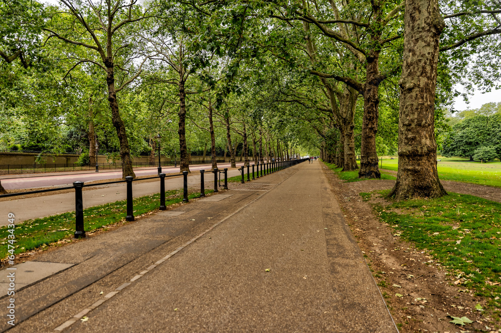 London, England - July 11, 2023: Ornamental gardens, ponds and fountains in Hyde Park in London
