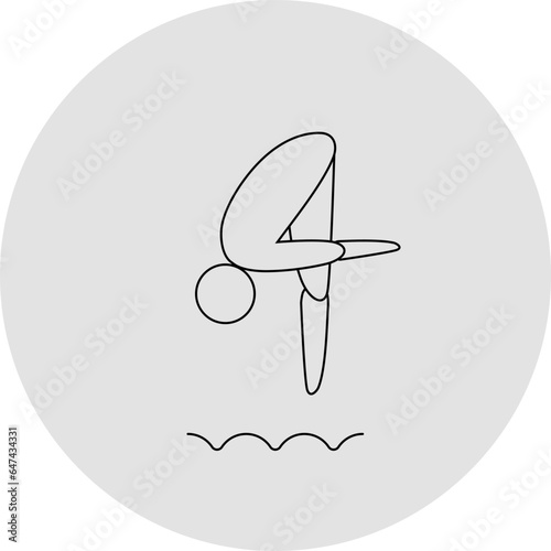 Diving competition icon. Sport sign. Line art.